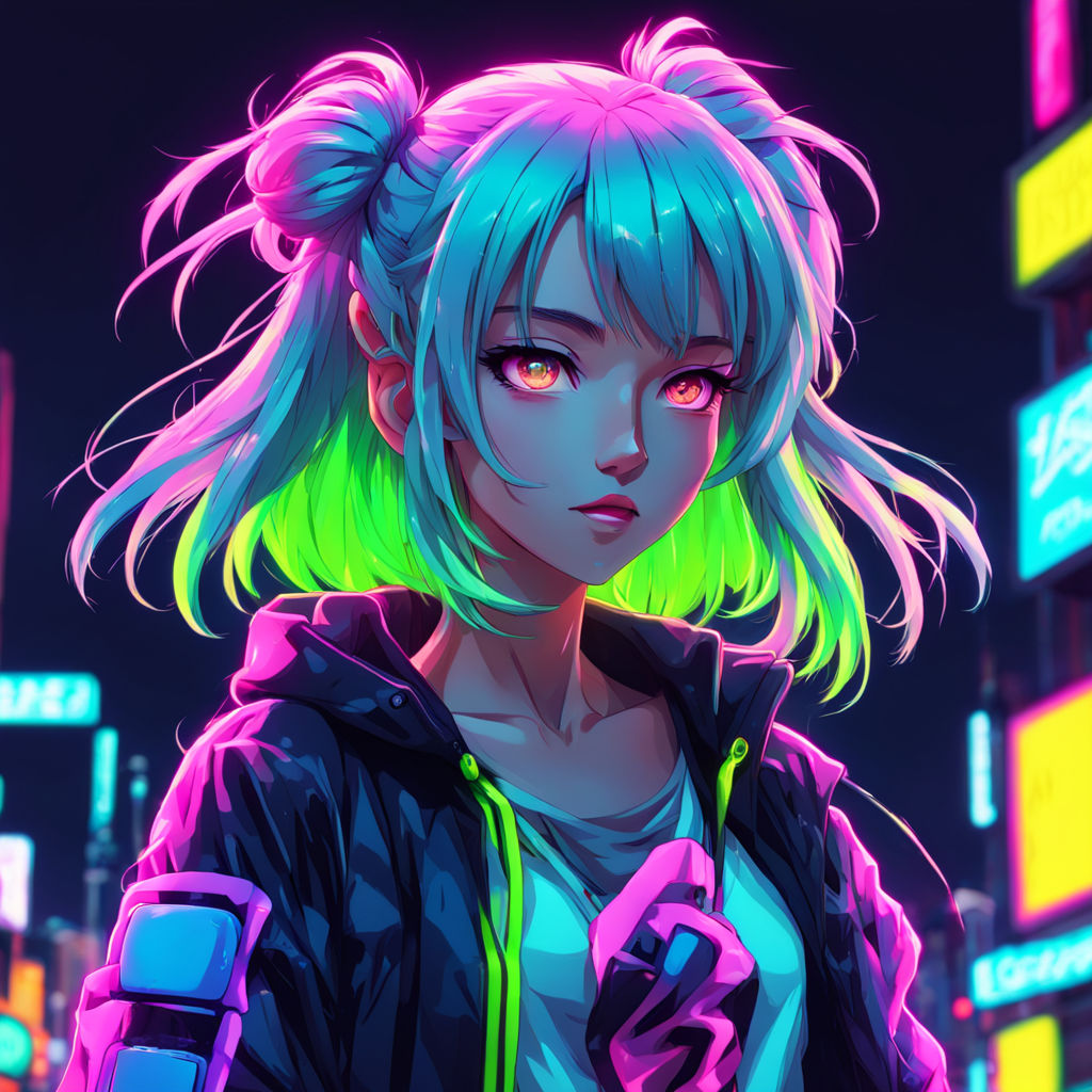 Super cool beautiful anime girl in neon colors by Елена Боженкова ...