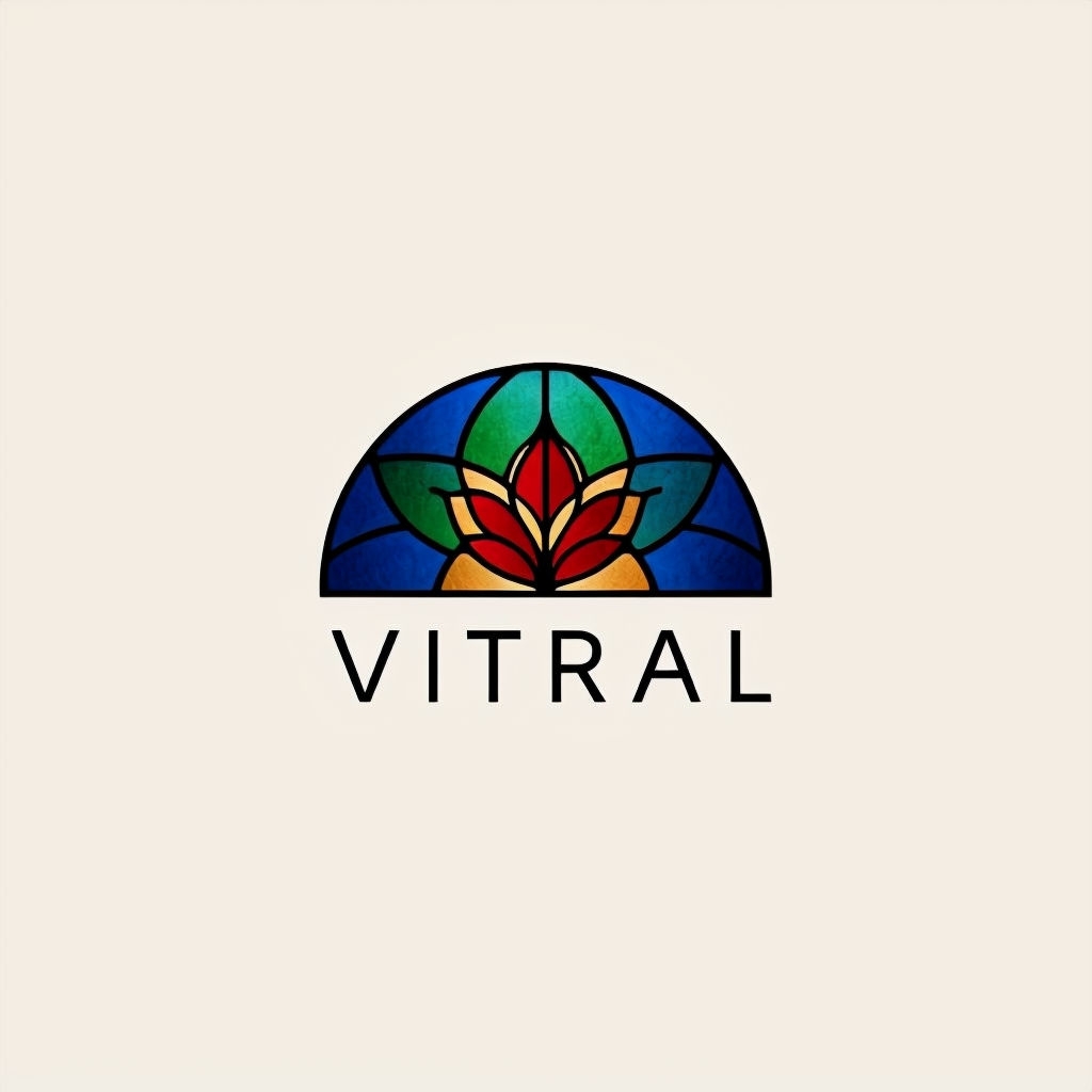 Minimalist Stained Glass VITRAL Logo Design on Beige Background