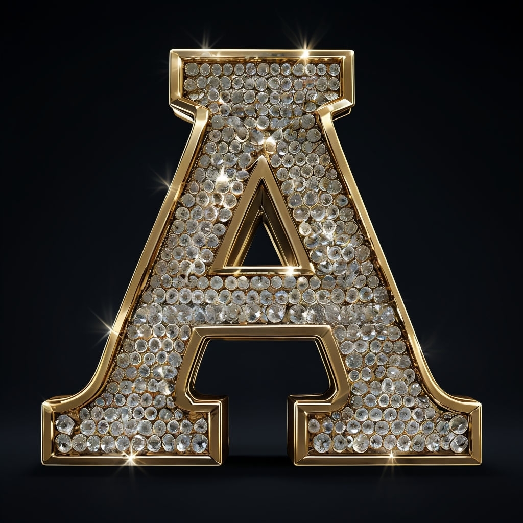 Luxurious Crystal Encrusted Letter A on Black Background Monogram