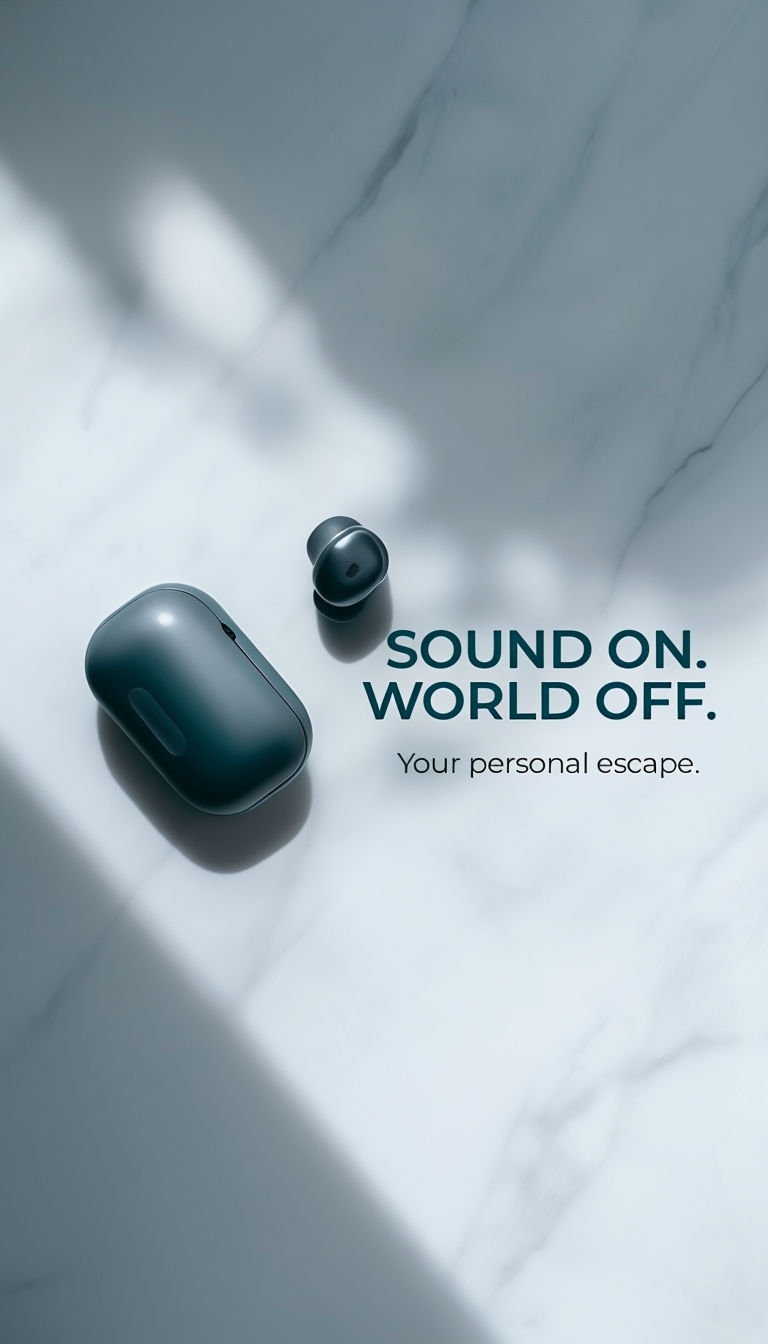 Sleek Matte Grey Wireless Earbuds Minimalist Ad Design Ads