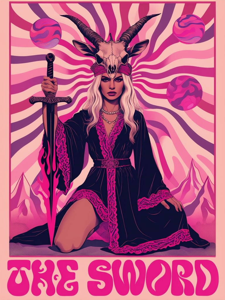 Mystical Woman with Sword Psychedelic Art Poster