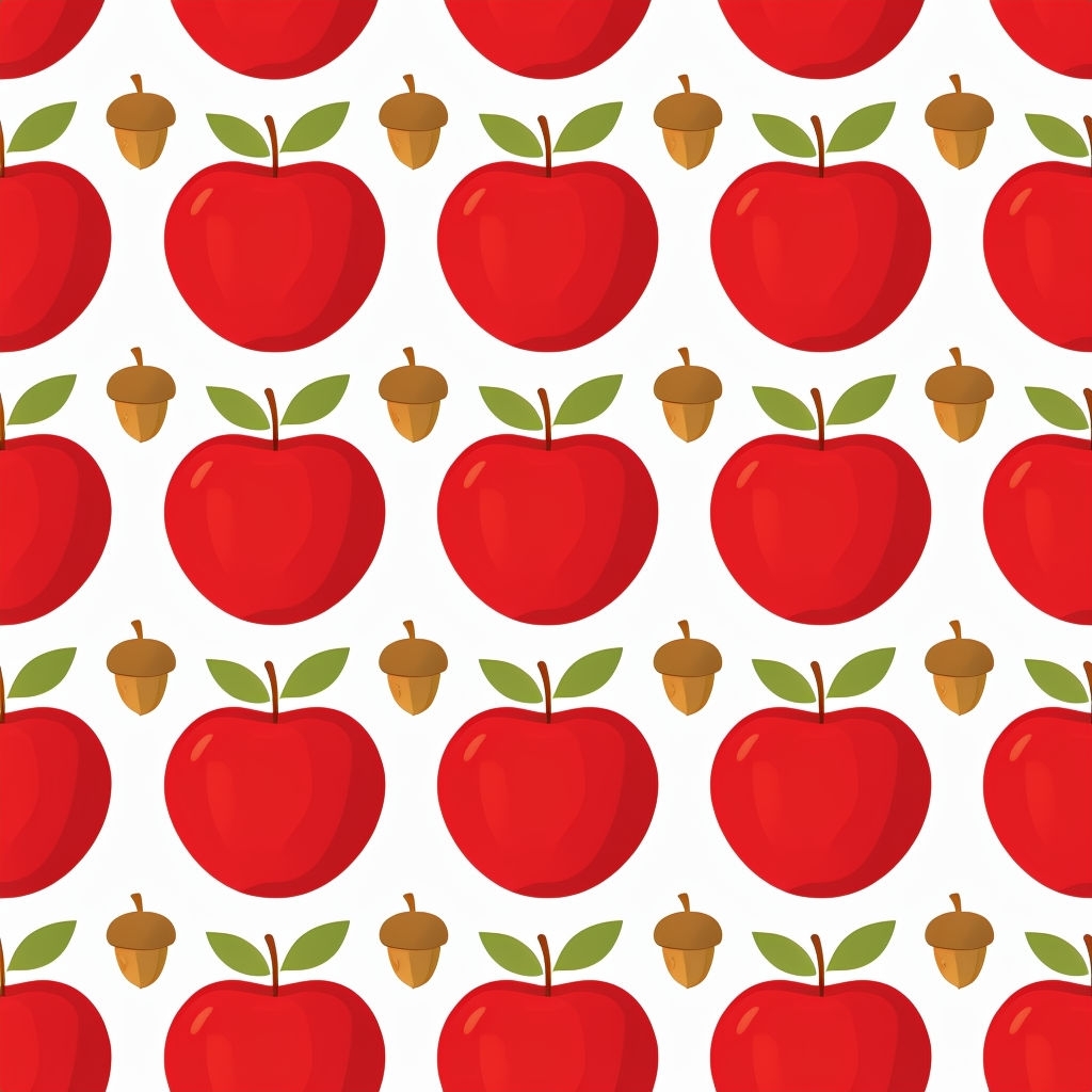 Vibrant Red Apples and Golden Acorns Seamless Pattern
