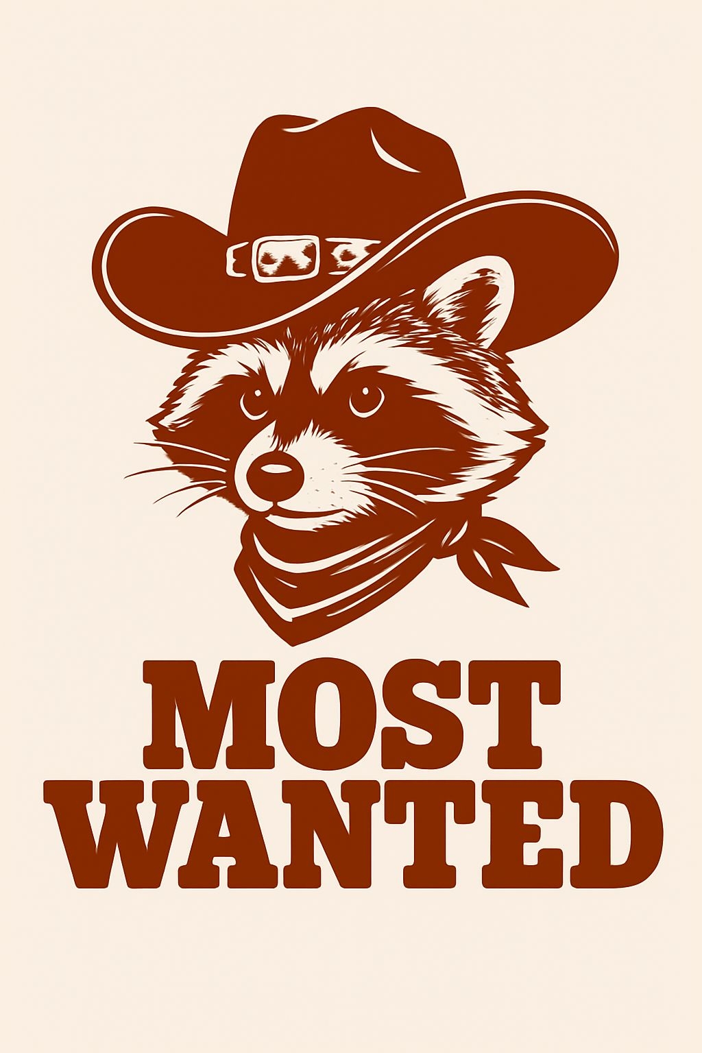 Vintage Western Raccoon Most Wanted Illustration T-Shirt