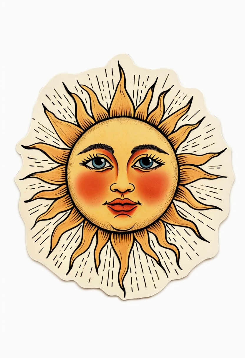 Whimsical Sun Face Illustration with Cheerful Expression Sticker