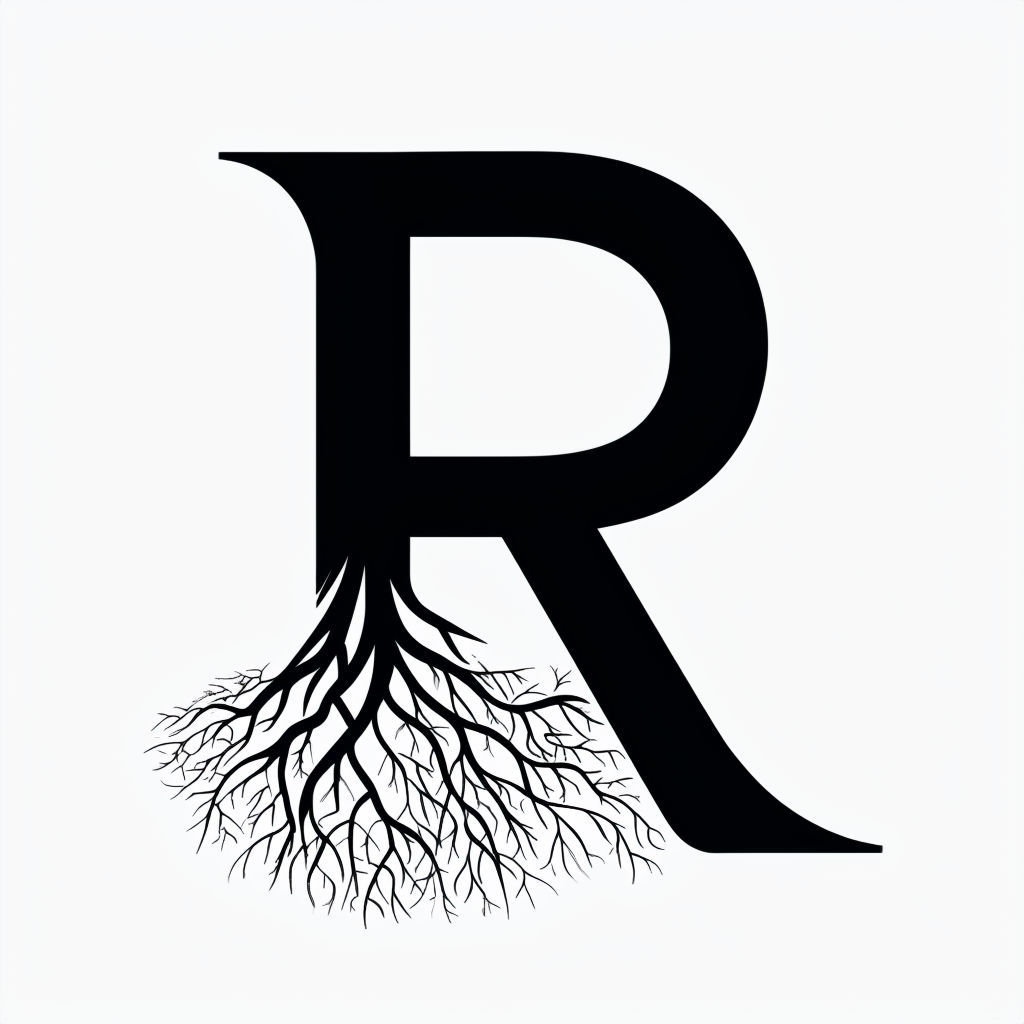 Bold Black Letter R with Intricate Roots Monogram