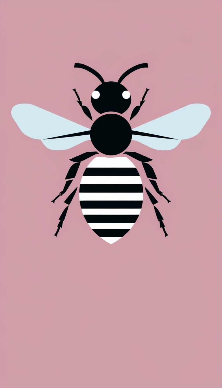 Minimalist Black and White Bee Silhouette on Dusty Rose Wallpaper