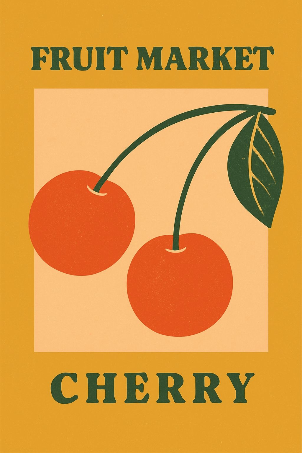 Vibrant Red Cherries Retro Fruit Market Minimalist Poster