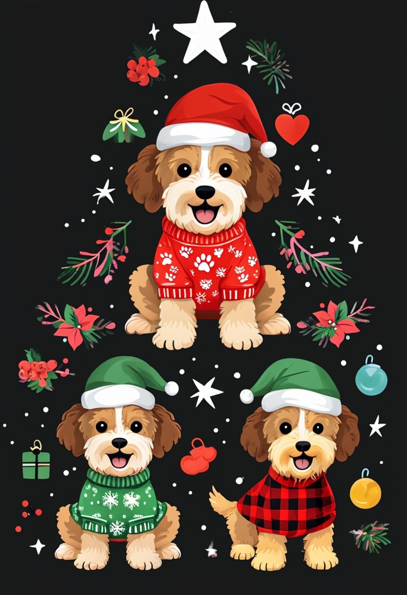 Doodle Dogs Christmas Tree Illustration Sweatshirt Design