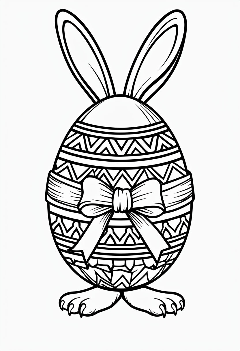 Playful Easter Egg Character with Bunny Ears Coloring Book Page