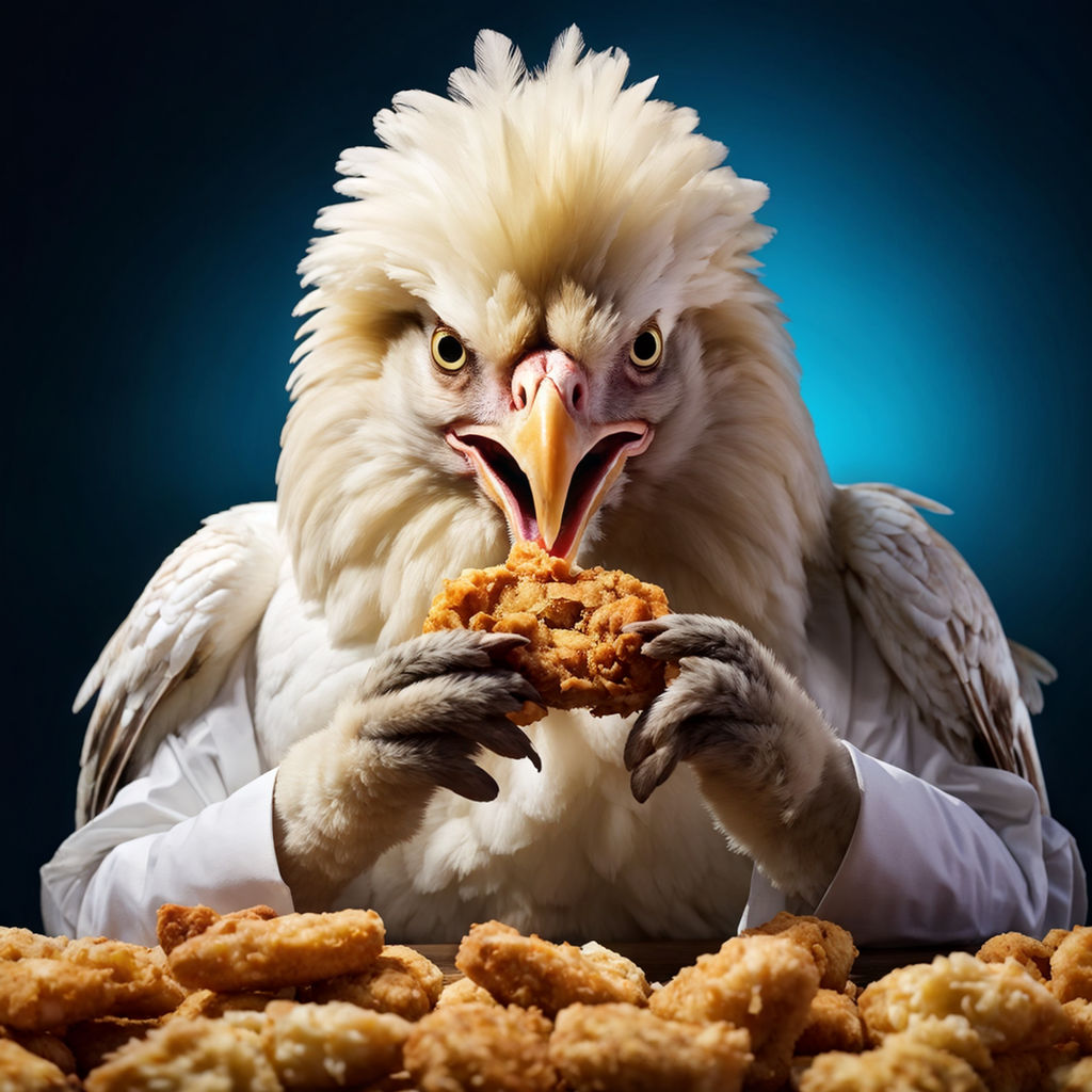 Real Madrid chicken eating nuggets by Mar - Playground