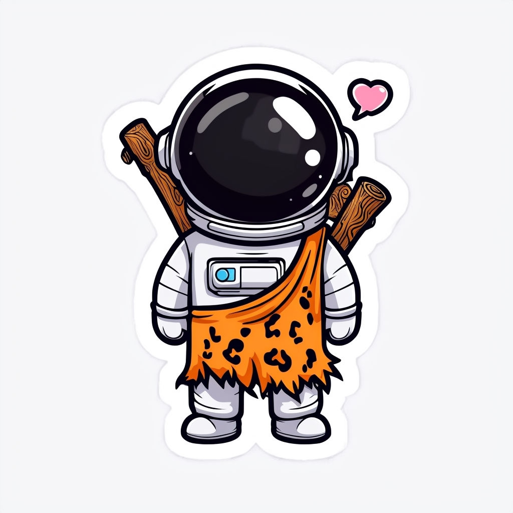 Charming Cartoon Astronaut with Heart and Wooden Stick Sticker