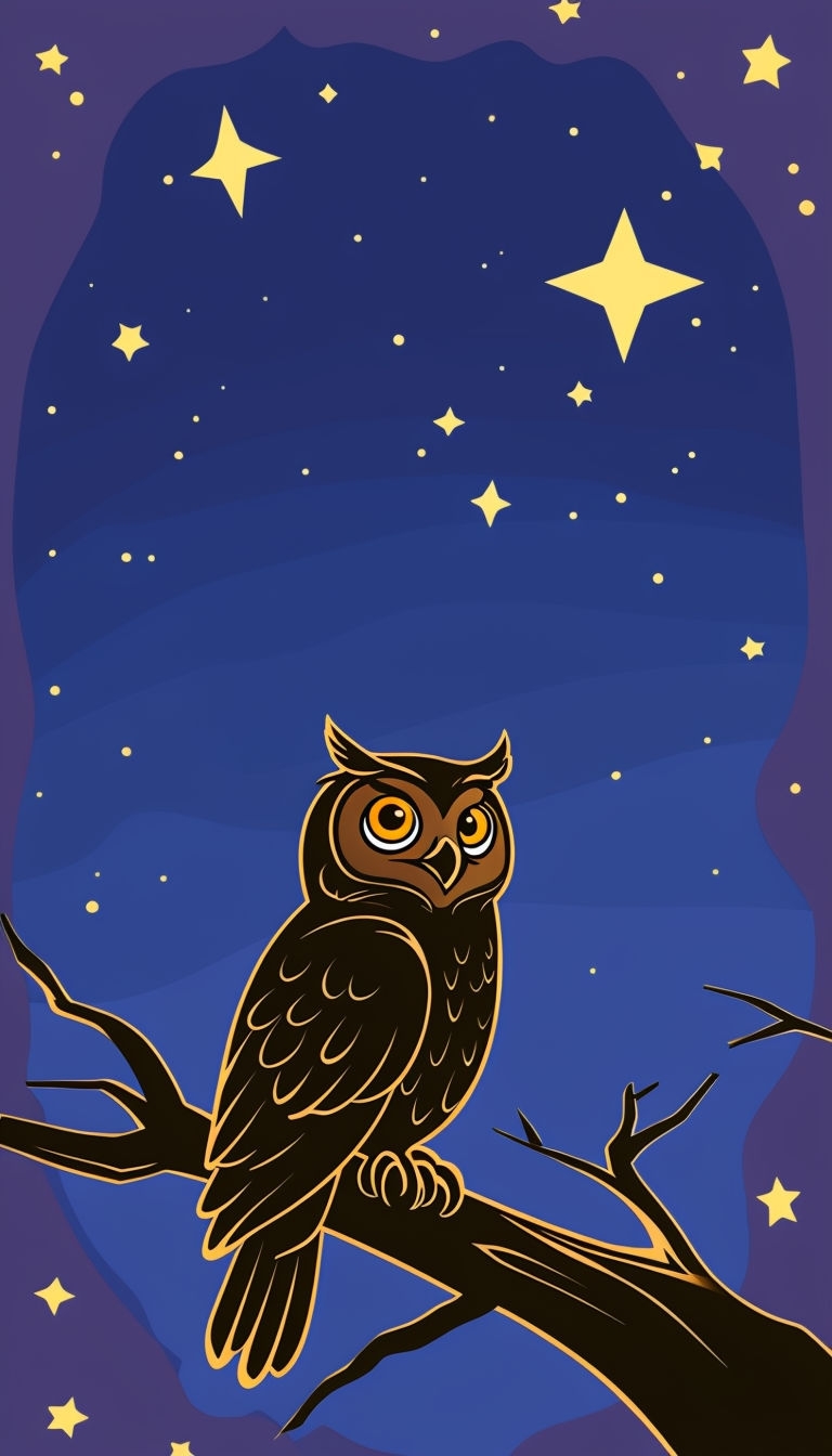 Cozy Owl in Night Sky Cartoon Illustration Phone Case Cover