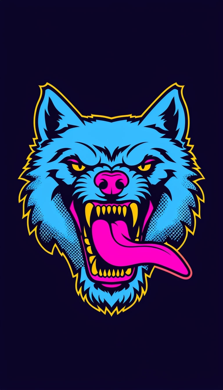 Menacing Neon Pop Art Wolf Head Illustration Phone Case Cover