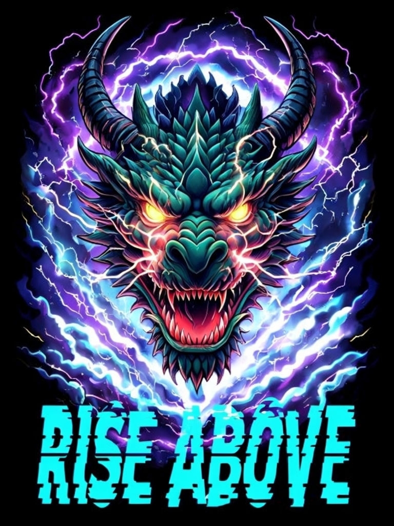Fierce Neon Dragon Head with Electric Storms T-Shirt