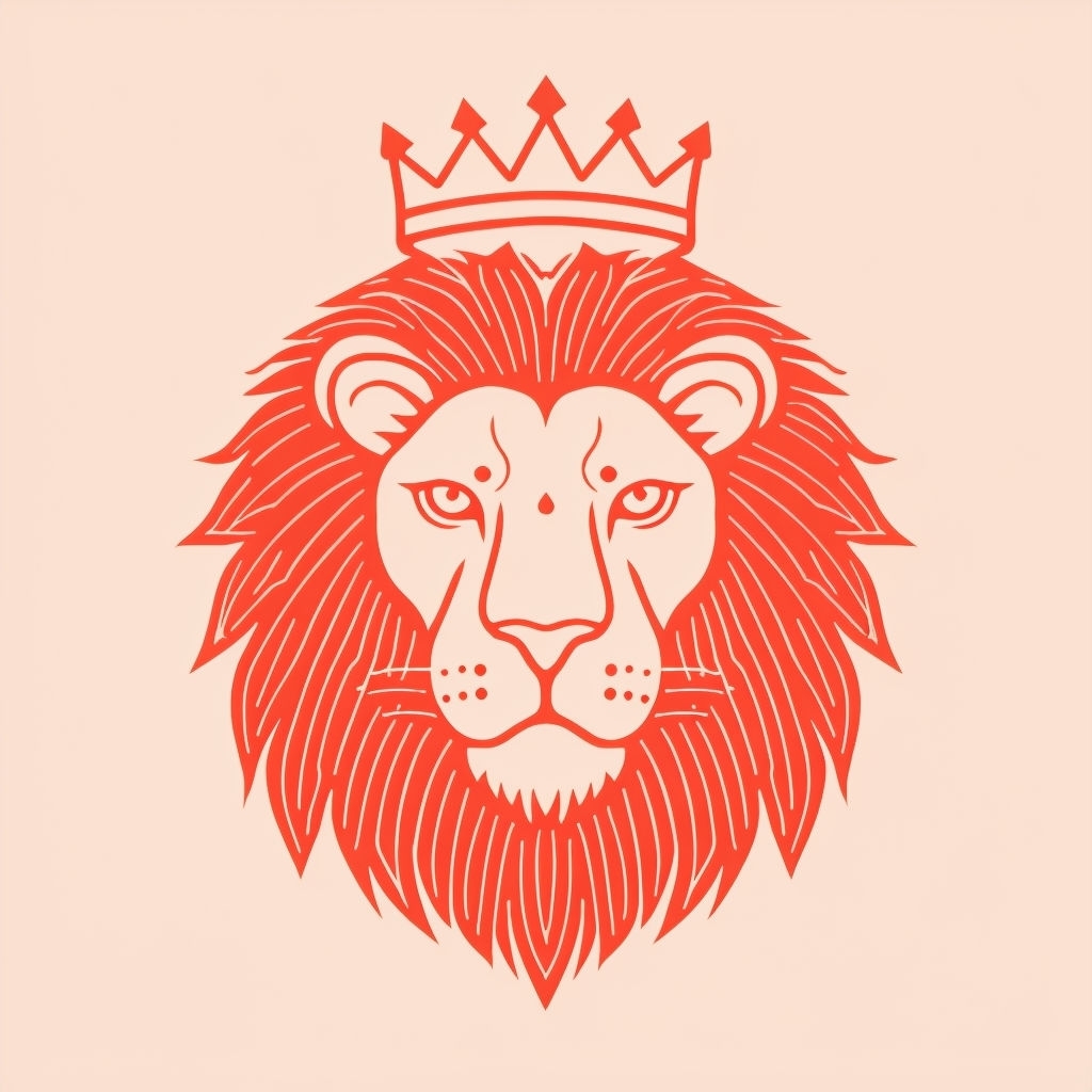 Regal Coral Lion Head Illustration with Crown T-Shirt