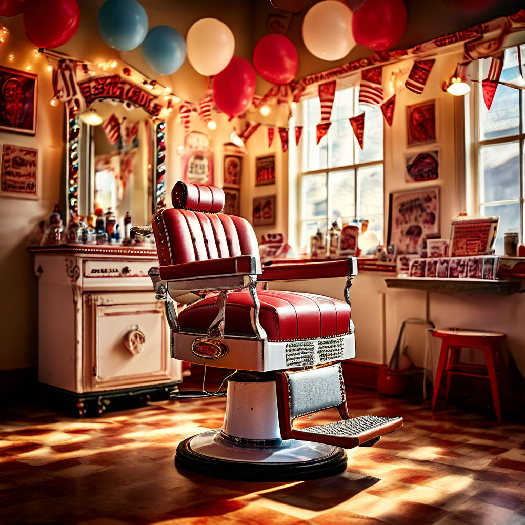 Barber chair centered in a vintage-themed barbershop by Anastasiya ...