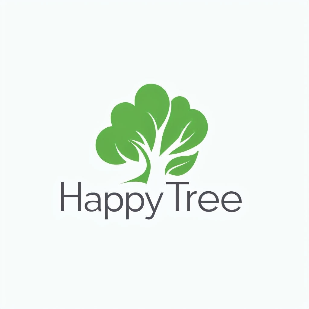 Minimalist Happy Tree Logo with Botanical Elements