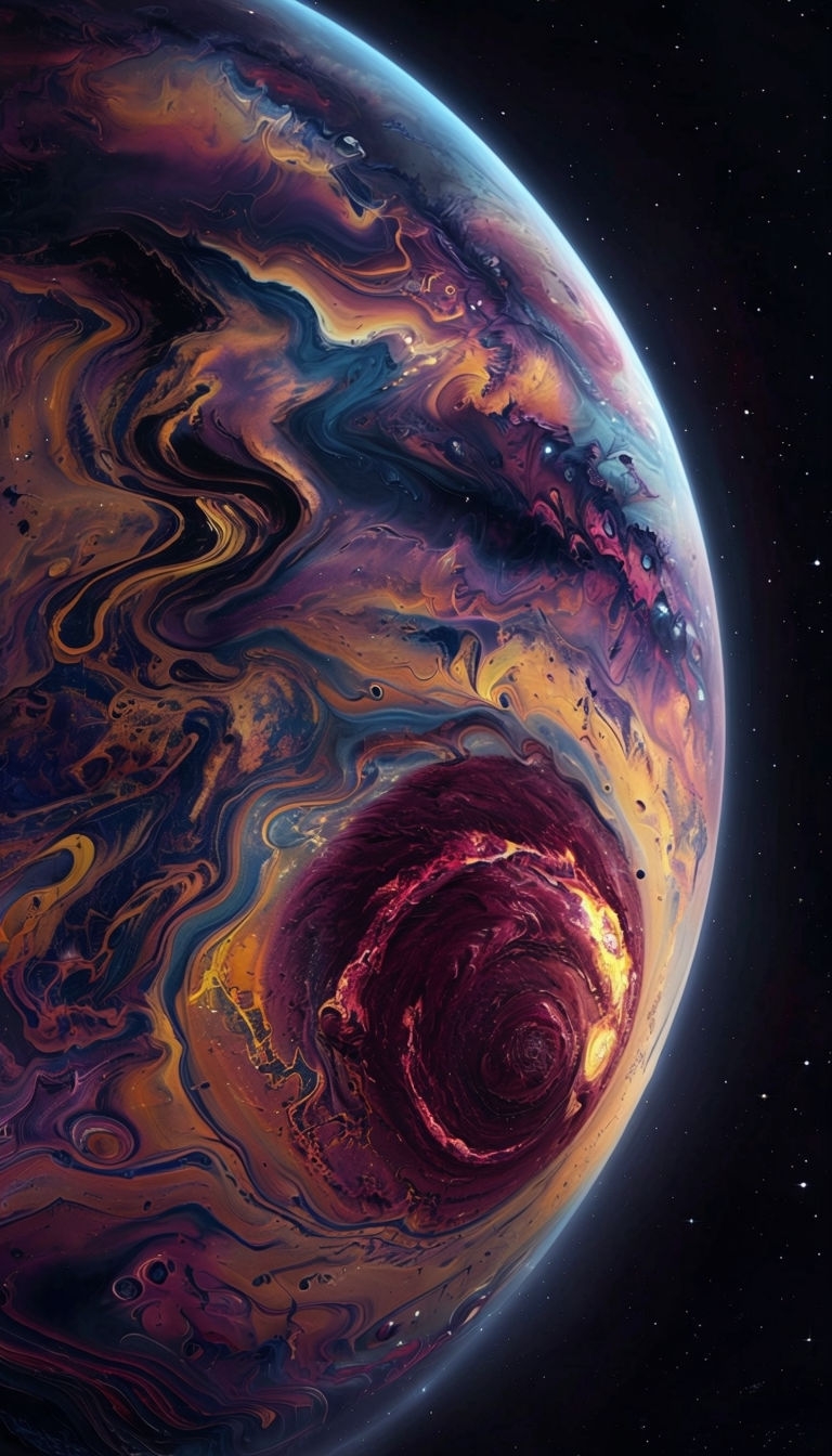 Vibrant Abstract Planet with Swirling Patterns in Space Mobile Wallpaper