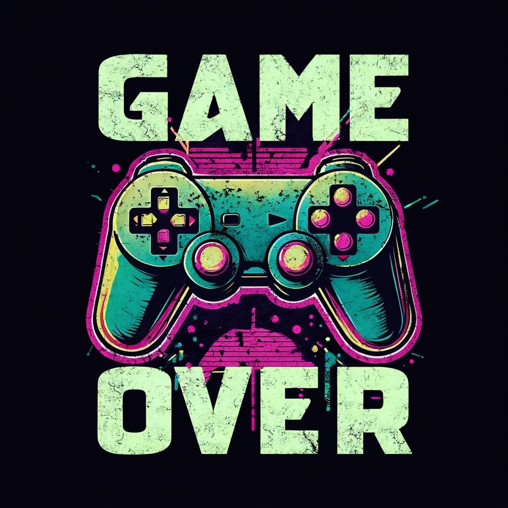 Retro Game Over Neon Controller Graphic T-Shirt