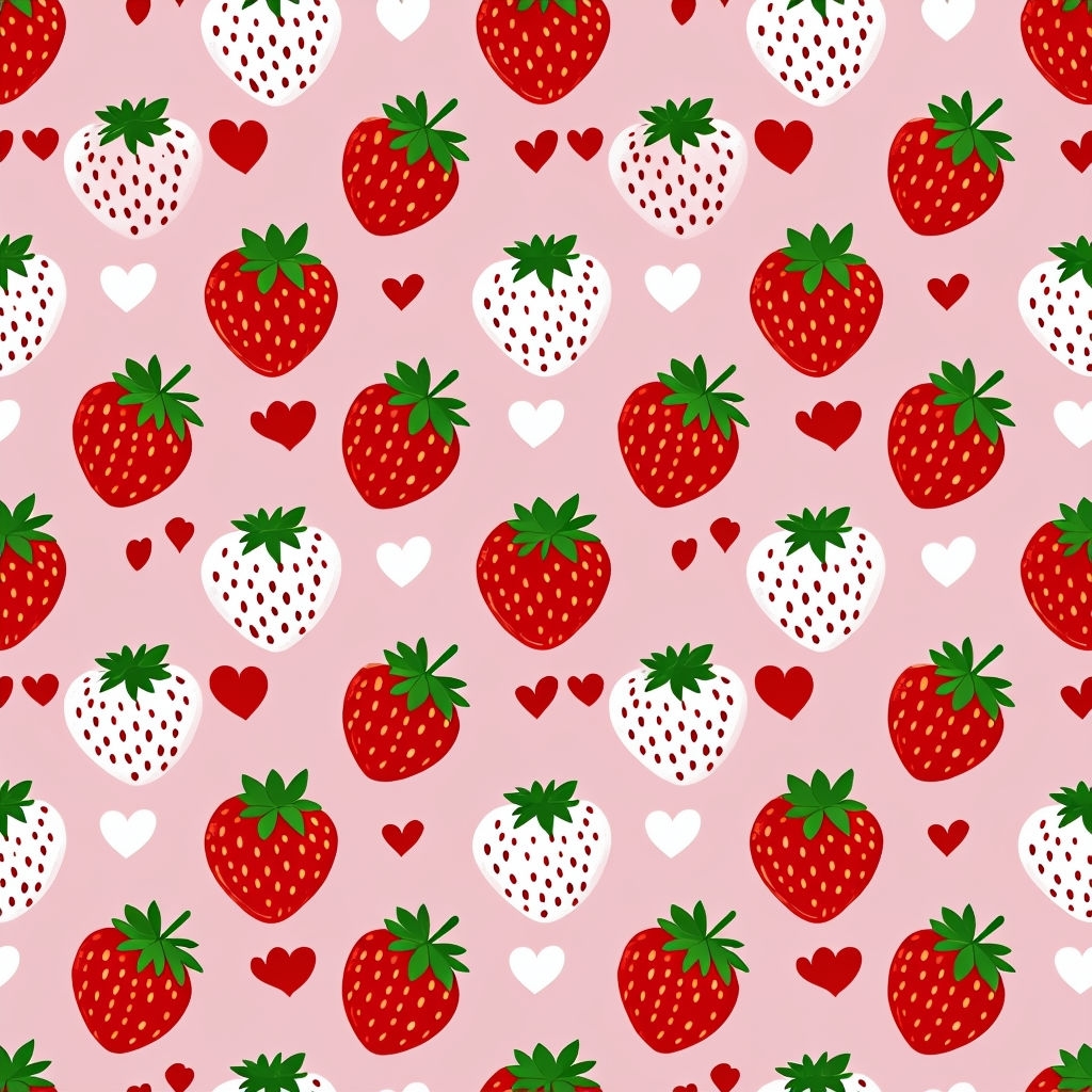 Vibrant Strawberry and Heart Seamless Pattern Design