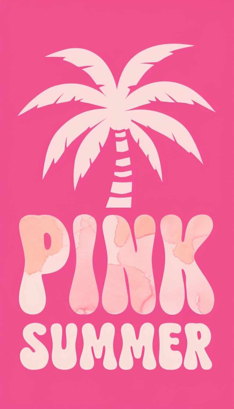 Minimalist Light Pink Palm Tree with Bold PINK SUMMER Text Mobile Wallpaper