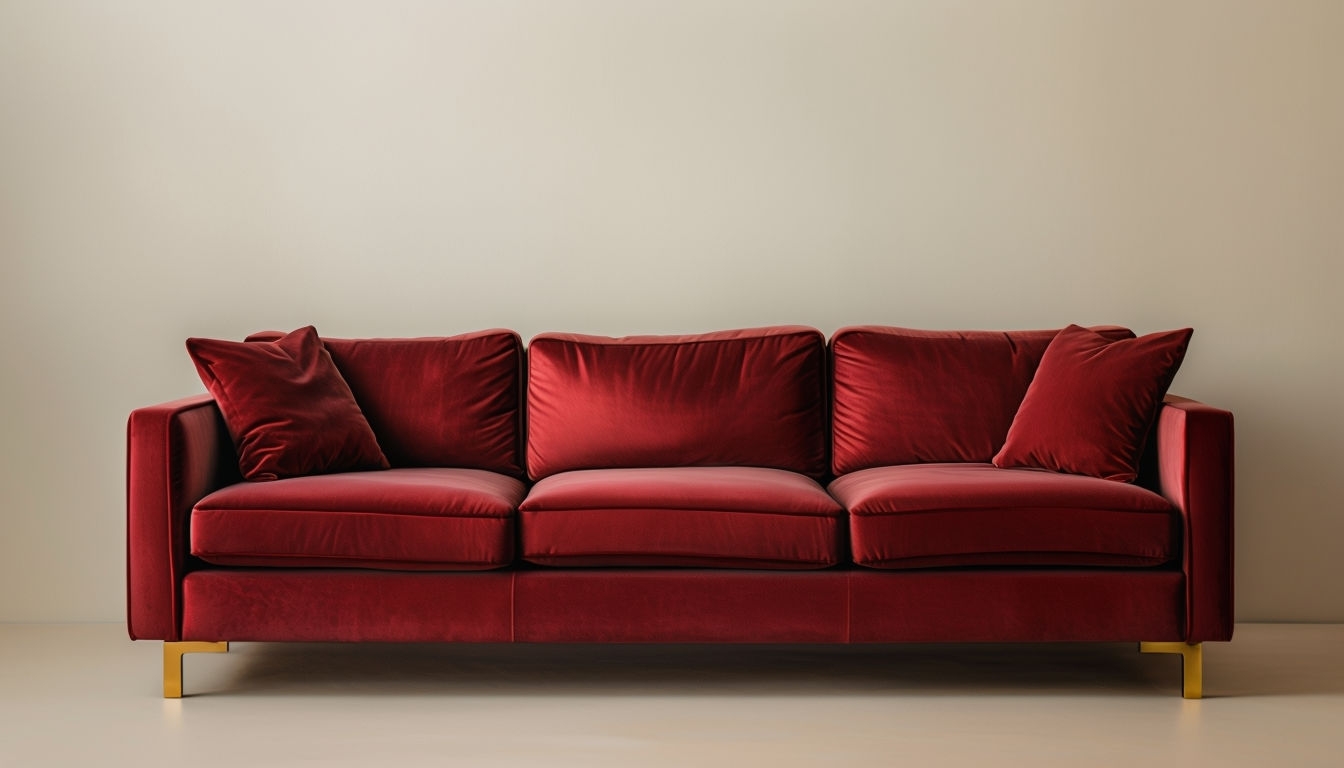 Elegant Deep Red Velvet Sofa Minimalist Photograph Virtual Backgrounds