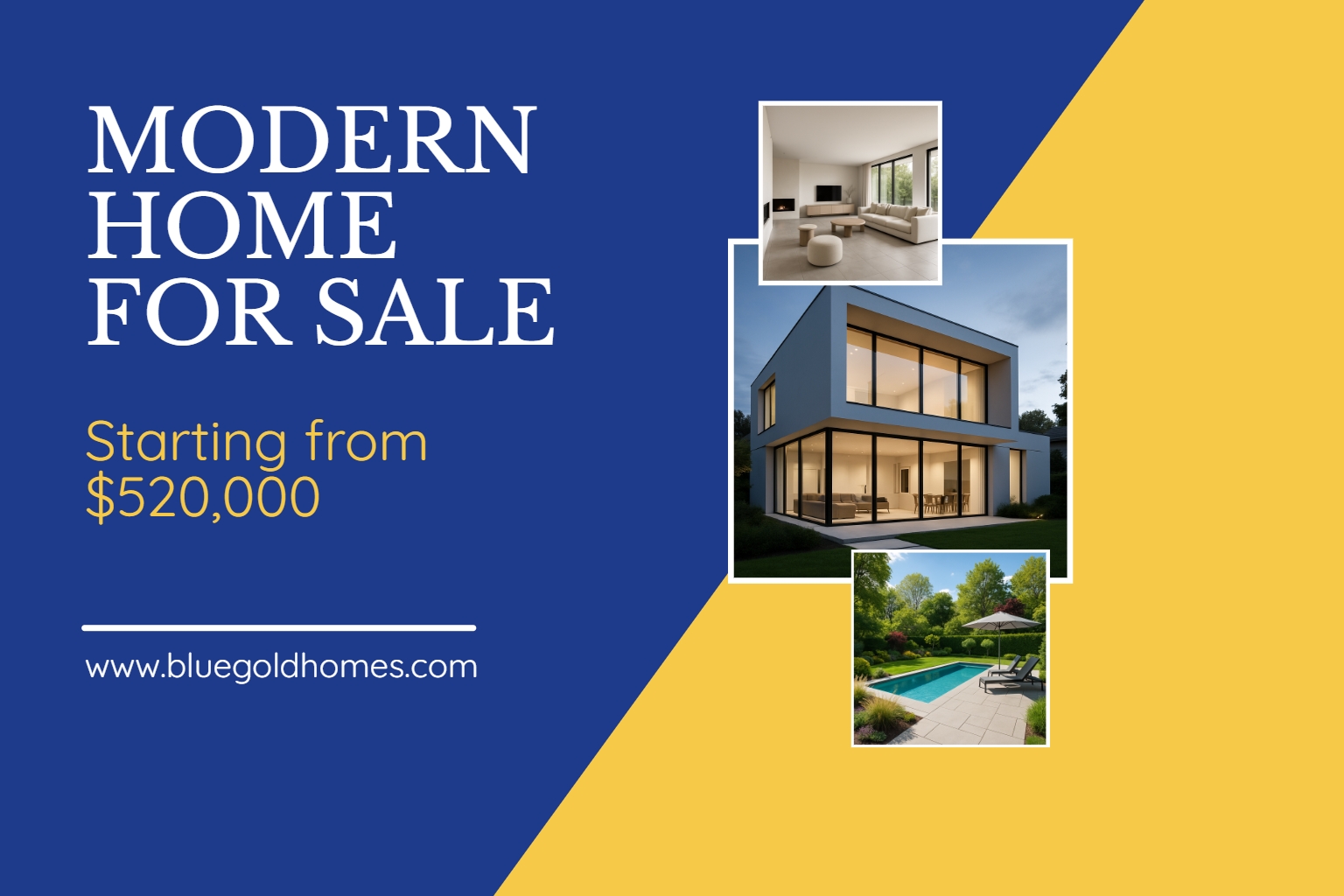 Modern Home for Sale Ad with Images and Pricing Banner