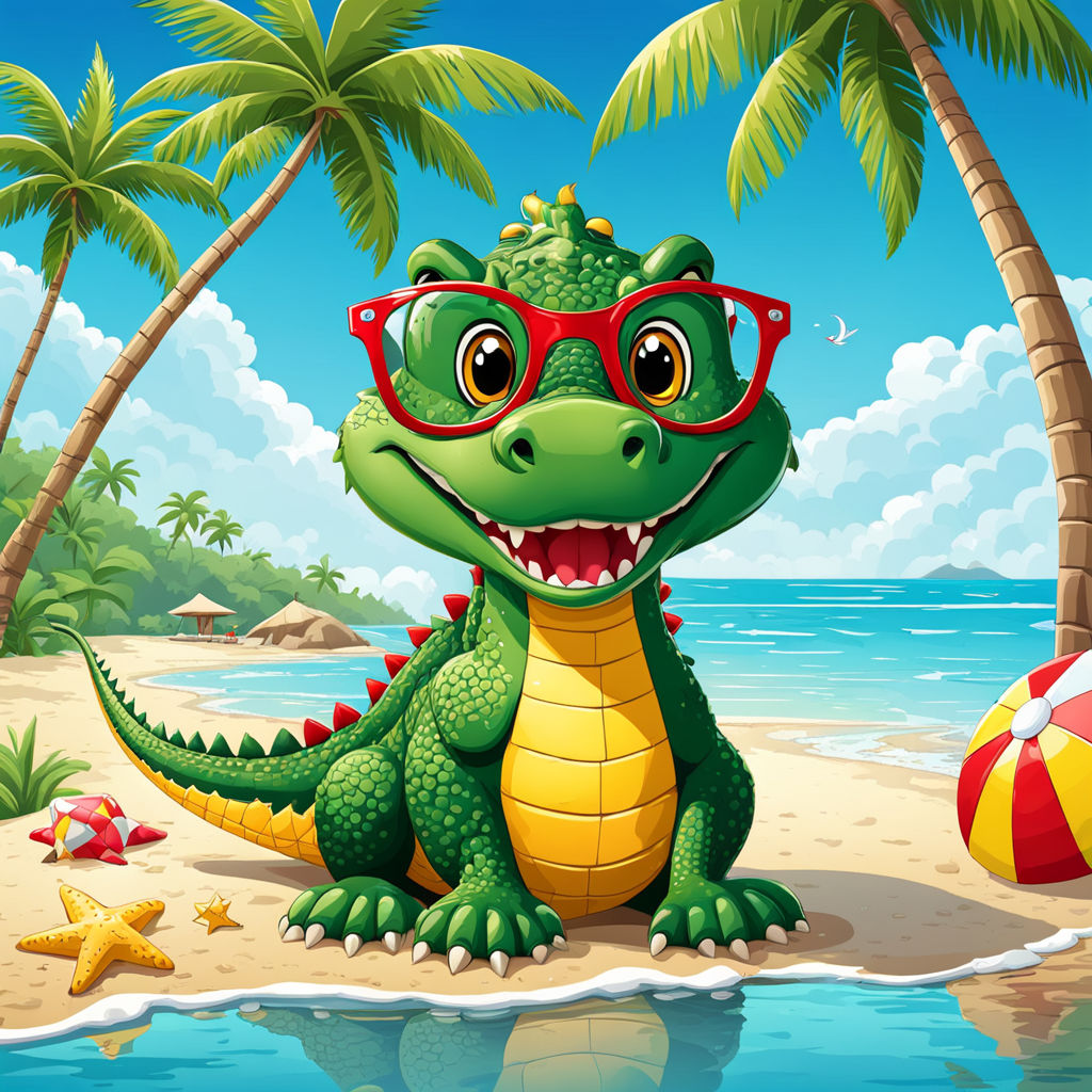 Cute cartoon CROCODILE AT THE BEACH WITH GLASSES by Lucruri Minunate ...