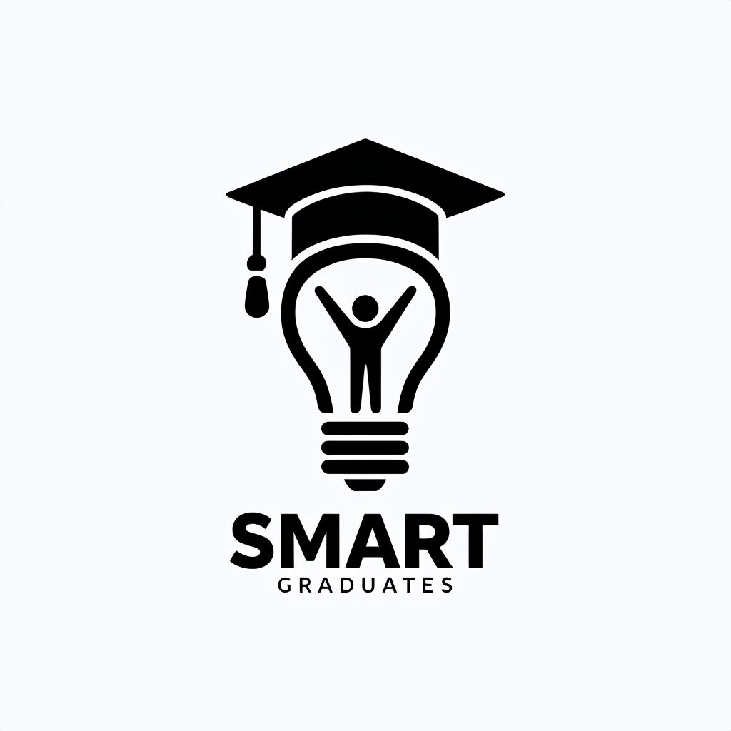 Minimalist Black Graduation Cap and Light Bulb Logo Design - Playground