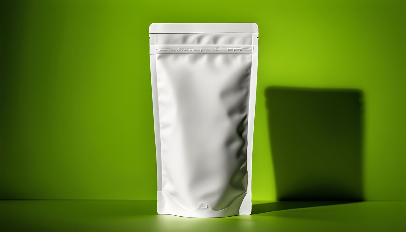 Sleek White Stand-Up Pouch on Vibrant Lime Green Background Mockup