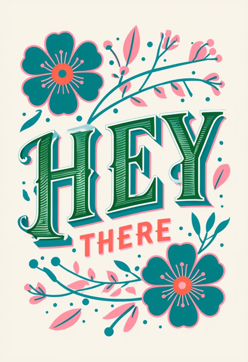 Vintage Cheerful Hey There Floral Design Poster