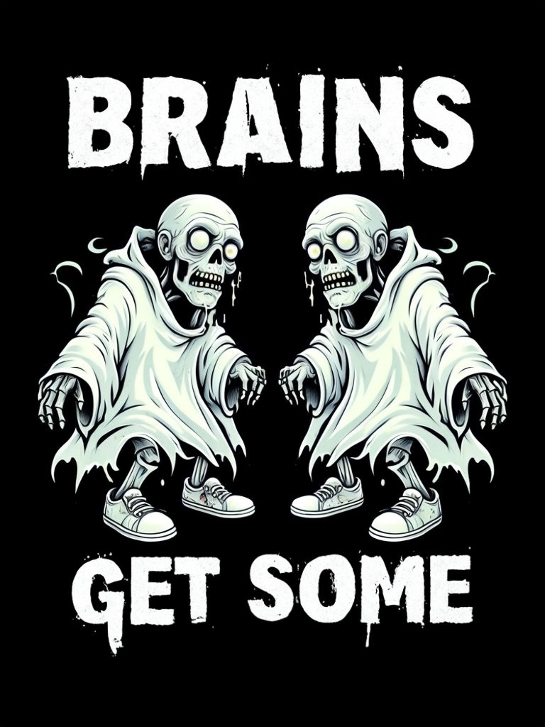 Cartoon Zombies Reaching for Brains Humorous T-Shirt Design