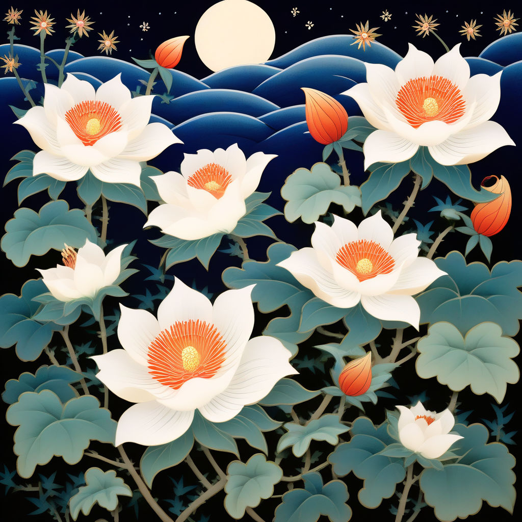 MOONFLOWERS IN JAPANESE FOLK ART STYLE by Frank Morlock Playground