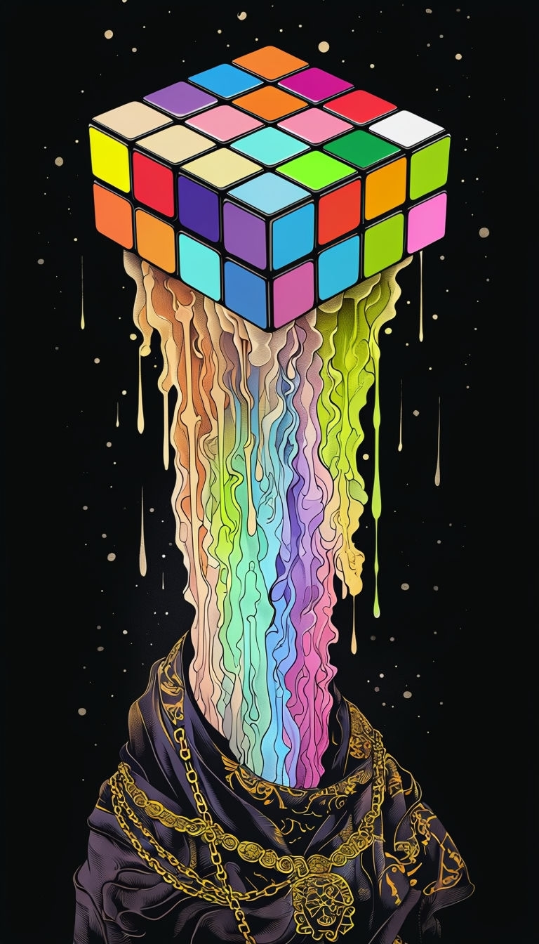 Surreal Colorful Rubik's Cube with Organic Tendrils Mobile Wallpaper