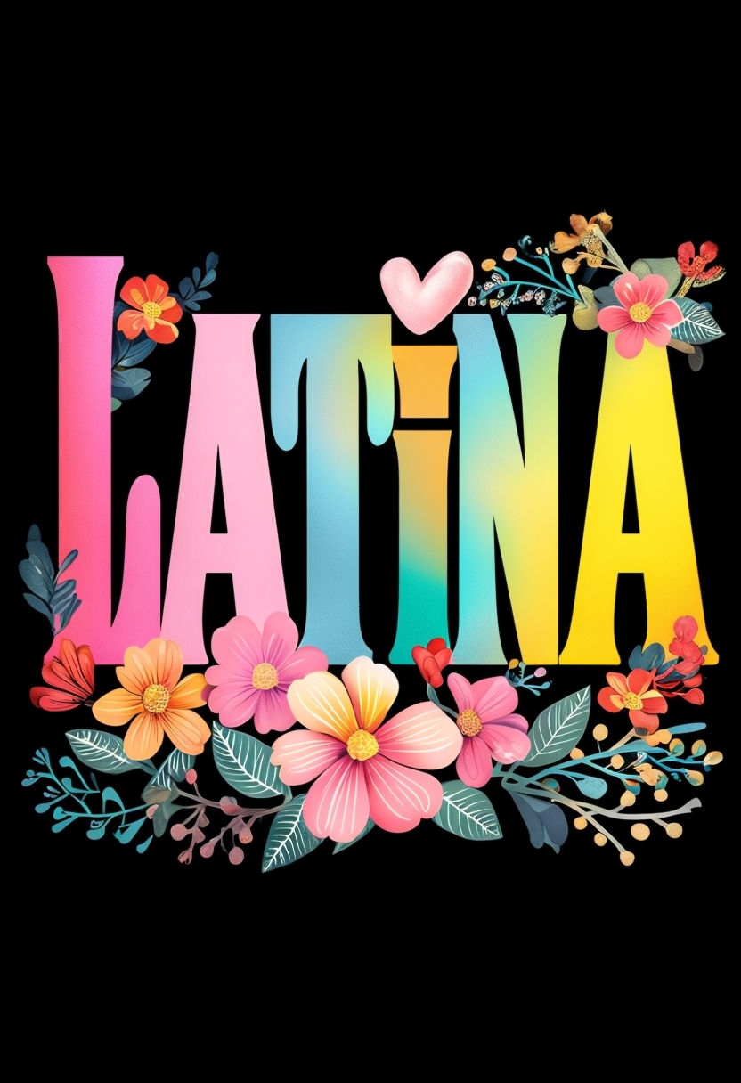 Vibrant Latina Typography with Floral Decorations Art