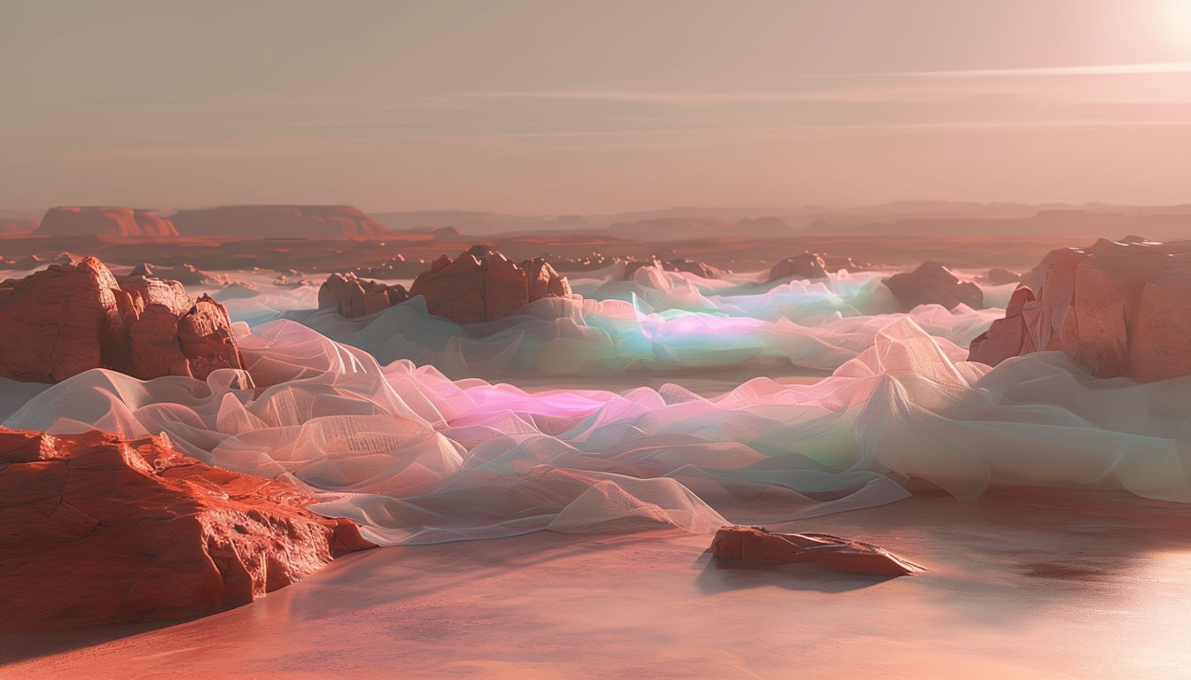 Surreal Minimalist Mars Landscape with Dreamy Fog Wallpaper Virtual Backgrounds