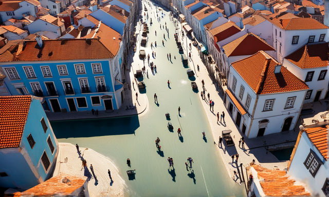 Aerial drone footage capturing numerous pedestrians meanderi... by ...