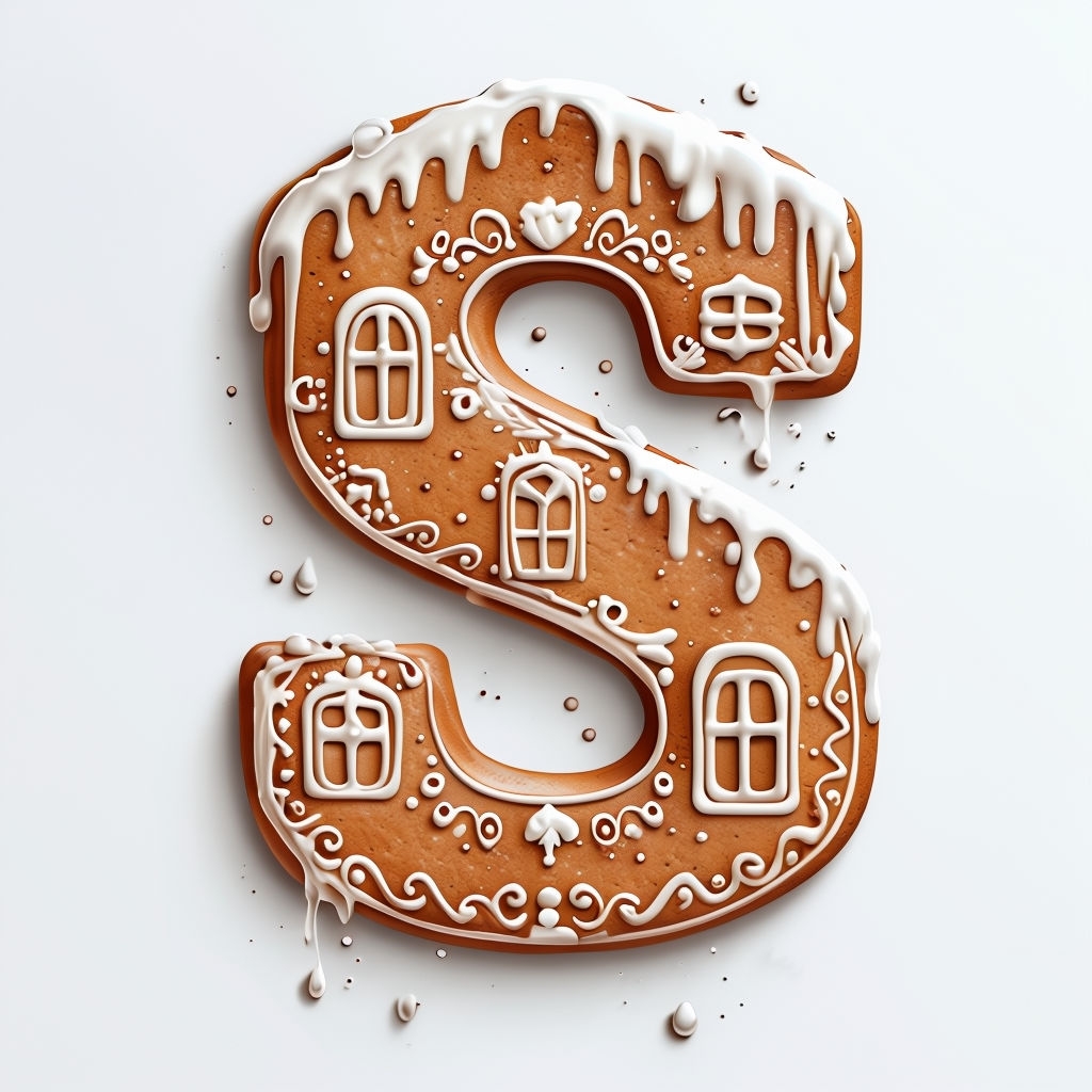 Gingerbread House Monogram Letter S Festive Art