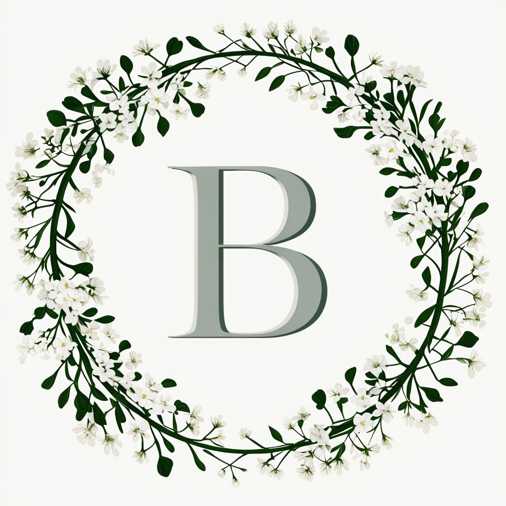 Elegant Botanical Wreath Monogram with Initial B Design Monogram