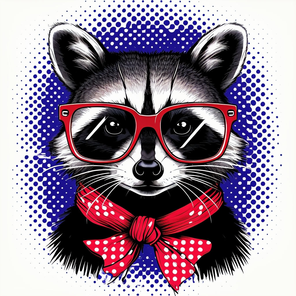Whimsical Raccoon with Red Glasses Pop Art T-Shirt