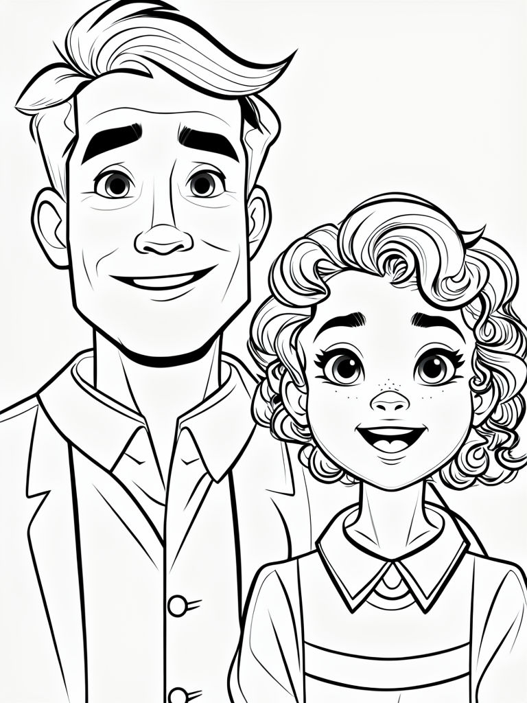 Black and White Cartoon Characters Line Drawing for Coloring Book Pages