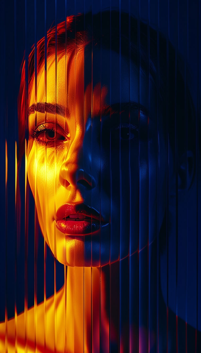 Surreal Close-Up Portrait with Dynamic Color Contrast Art