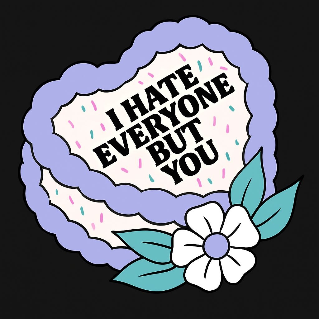 Heart-Shaped Cake with 'I Hate Everyone But You' Sticker