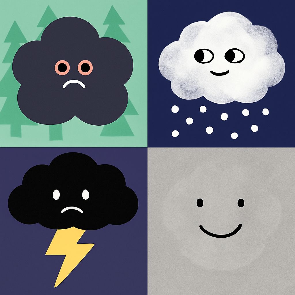 Whimsical Weather Symbol Cartoon Quadrant Seamless Pattern