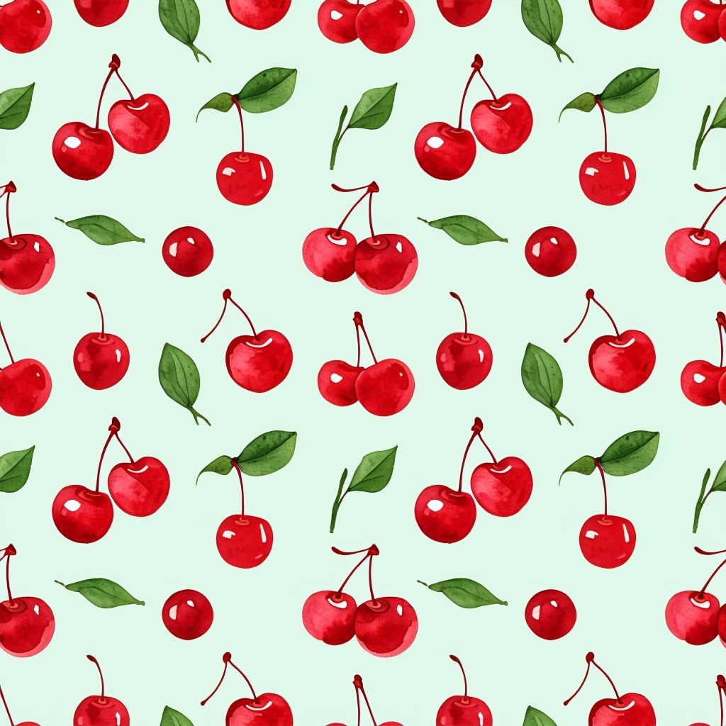 Vibrant Red Cherries and Green Leaves Seamless Pattern