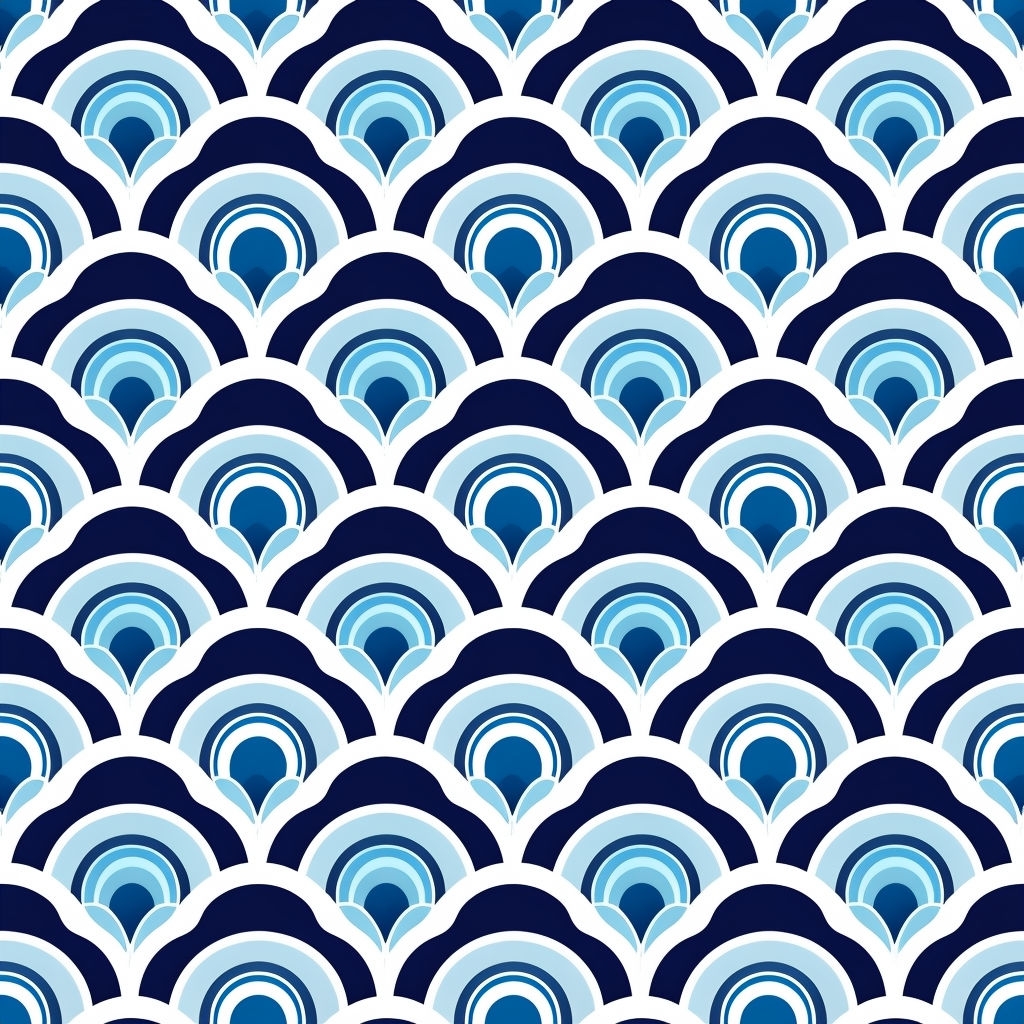 Blue Geometric Overlapping Circles Seamless Pattern Design