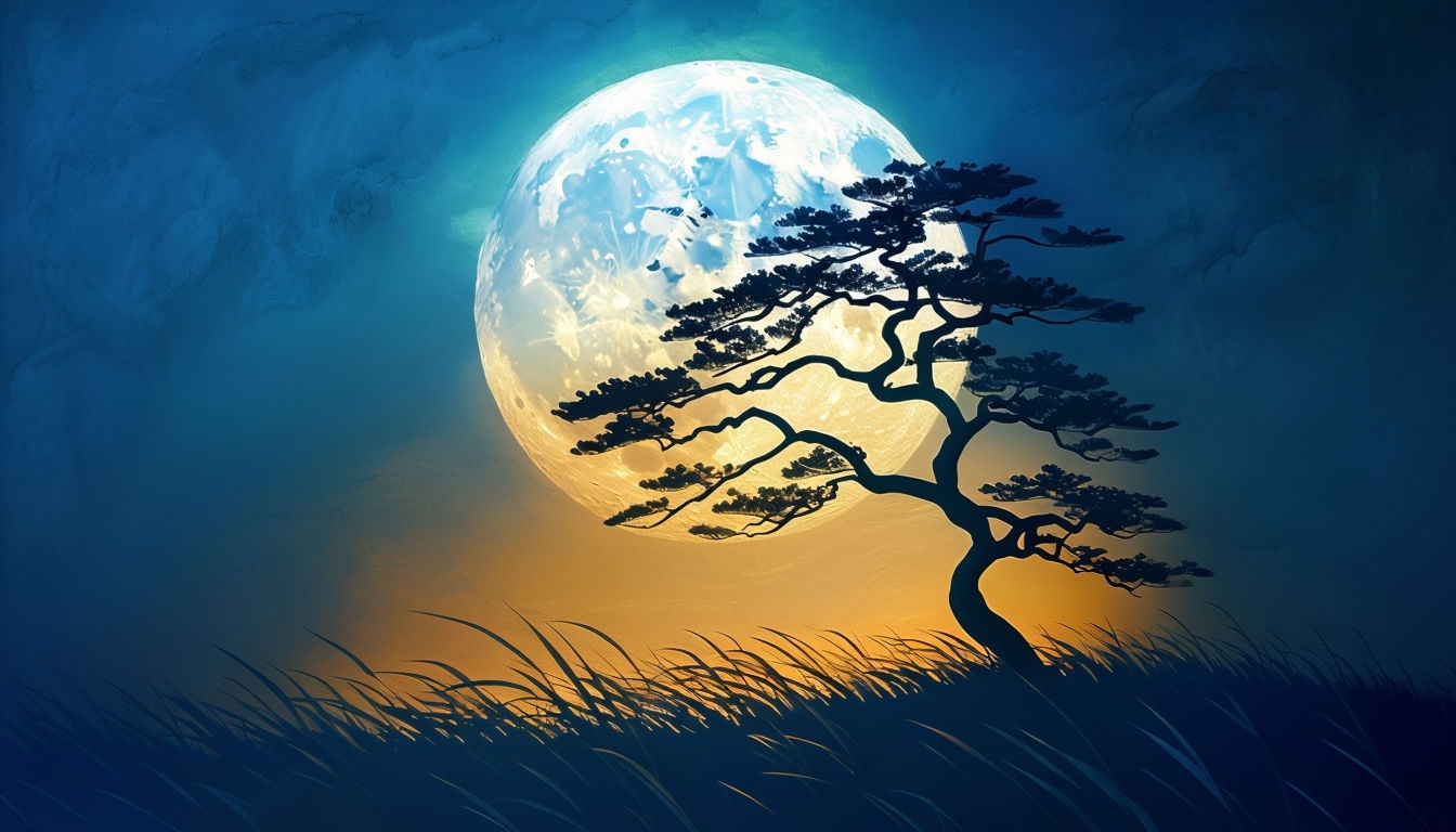 Serene Minimalist Moonlit Tree Landscape Virtual Backgrounds