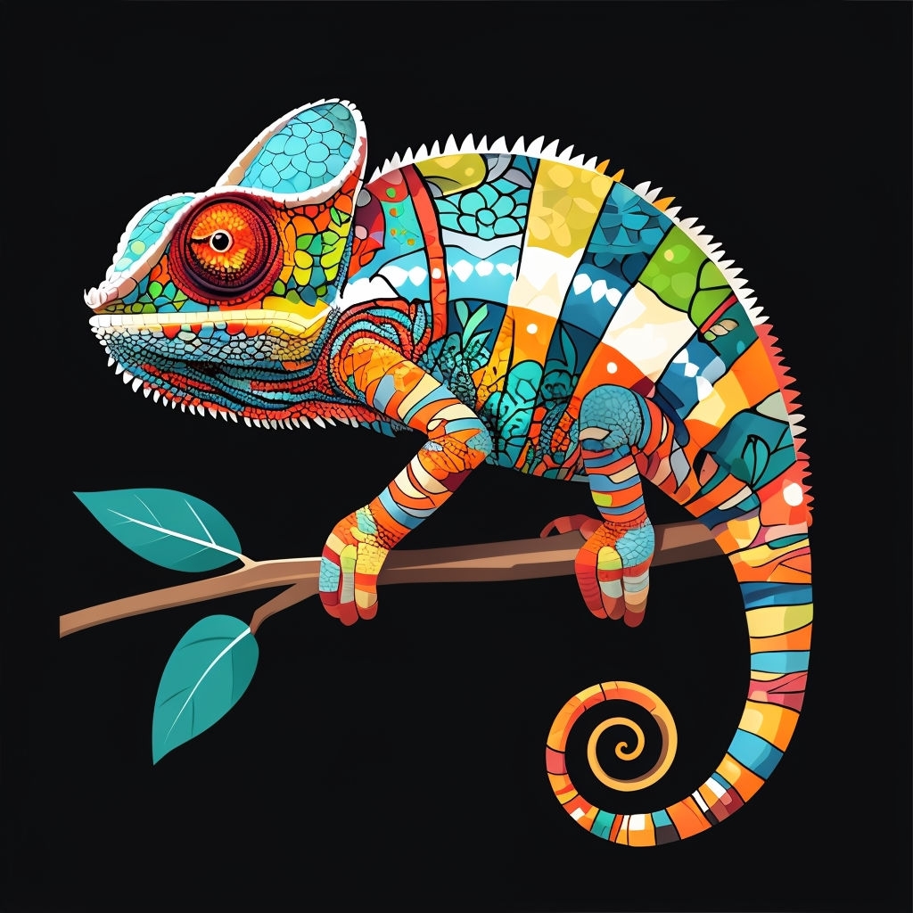 Vibrant Geometric Chameleon Illustration T-Shirt