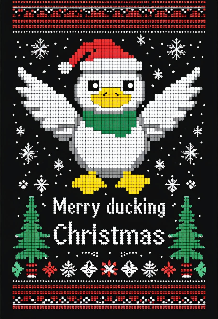 Cute Pixel Art Christmas Duck Design for T-Shirt