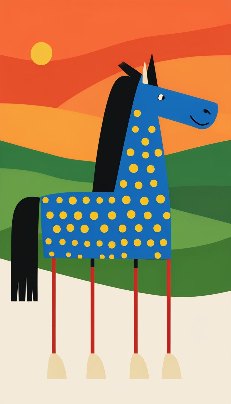 Playful Stylized Blue Horse Illustration for Children's Art